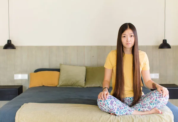 Young Asian Woman Feeling Sad Stressed Upset Because Bad Surprise — Stock Photo, Image