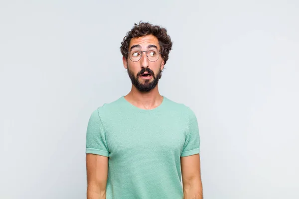 Young Bearded Man Looking Worried Stressed Anxious Scared Panicking Clenching — Stock Photo, Image