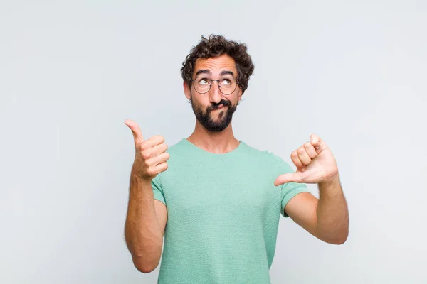 Young Bearded Man Feeling Confused Clueless Unsure Weighting Good Bad — Stock Photo, Image