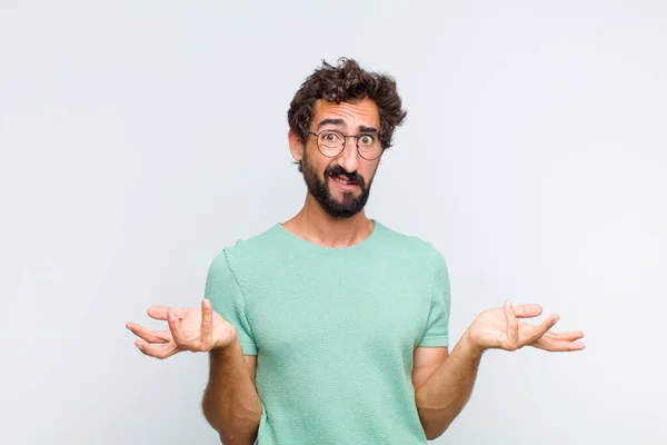 Young Bearded Man Feeling Clueless Confused Sure Which Choice Option — Stock Photo, Image