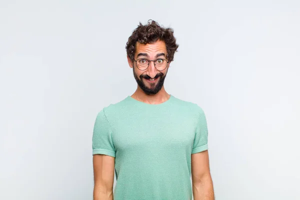 Joven Barbudo Que Feliz Gratamente Sorprendido Emocionado Con Una Expresión —  Fotos de Stock