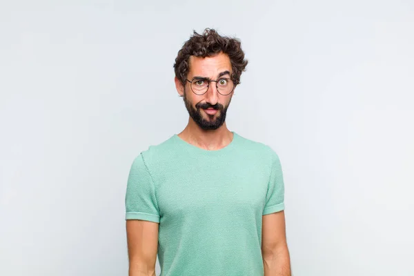 Young Bearded Man Feeling Confused Doubtful Wondering Trying Choose Make — Stock Photo, Image