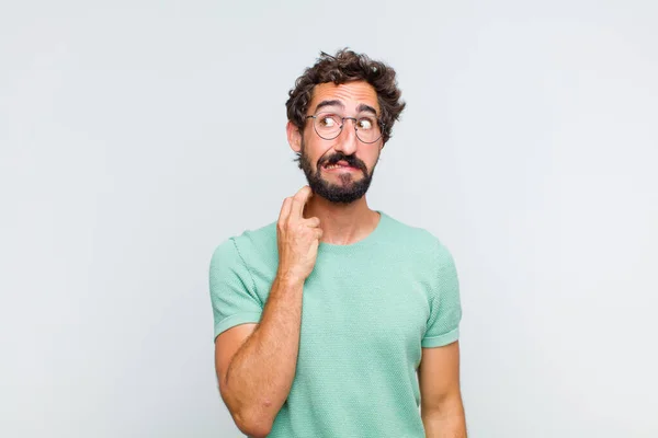 Young Bearded Man Feeling Stressed Frustrated Tired Rubbing Painful Neck — Stock Photo, Image