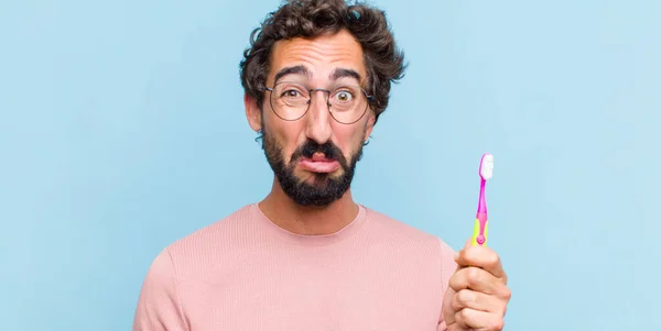 Young Bearded Man Feeling Sad Whiney Unhappy Look Crying Negative — Stock Photo, Image