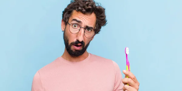 Young Bearded Man Feeling Puzzled Confused Dumb Stunned Expression Looking — Foto Stock