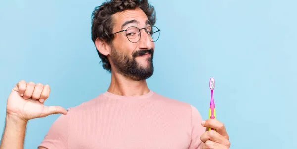 Young Bearded Man Feeling Proud Arrogant Confident Looking Satisfied Successful — Stock Photo, Image