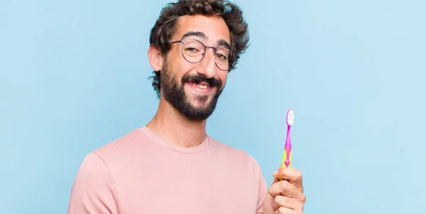 Young Bearded Man Smiling Cheerfully Casually Positive Happy Confident Relaxed — Stock Photo, Image