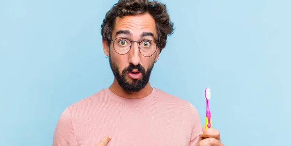 Young Bearded Man Feeling Confused Puzzled Insecure Pointing Self Wondering — Stock Photo, Image