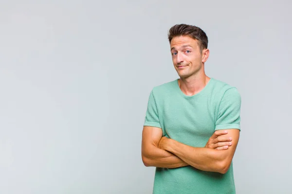 Young Handsome Man Shrugging Feeling Confused Uncertain Doubting Arms Crossed — Stock Photo, Image
