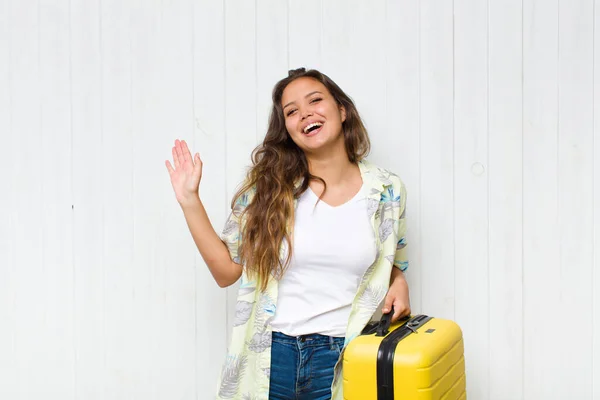 Young Hispanic Woman Smiling Looking Friendly Showing Number Two Second — Stock Photo, Image