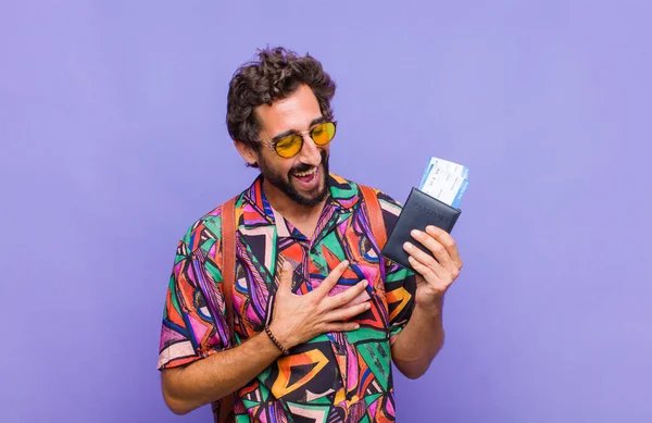 Young Bearded Man Laughing Out Loud Some Hilarious Joke Feeling — Stock Photo, Image