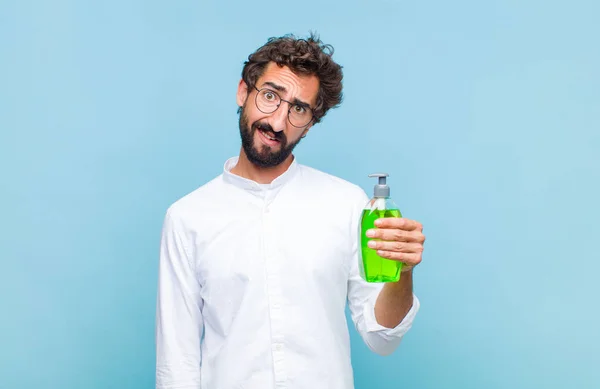 Young Bearded Man Feeling Puzzled Confused Dumb Stunned Expression Looking — Fotografia de Stock