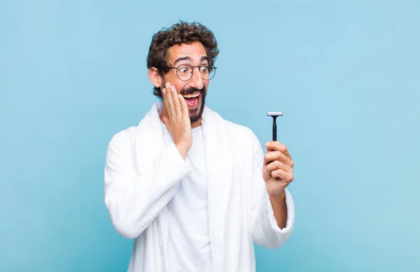Young Bearded Man Feeling Happy Excited Surprised Looking Side Both — Stock Photo, Image