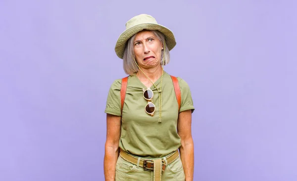 Middle Age Woman Feeling Puzzled Confused Dumb Stunned Expression Looking — Fotografia de Stock