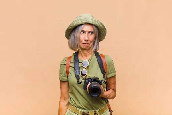 Middle Age Woman Feeling Sad Upset Angry Looking Side Negative — Stock Photo, Image