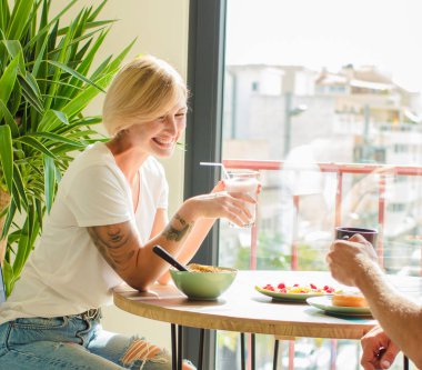 young couple breakfast concept