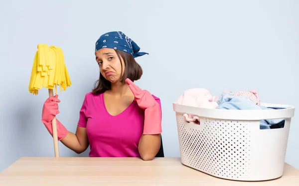 Hispanic Woman Looking Arrogant Successful Positive Proud Pointing Self — Stock Photo, Image