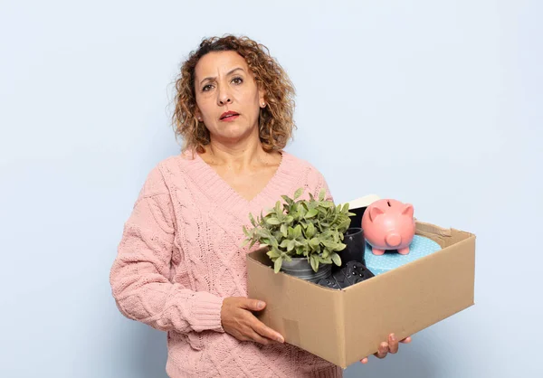 Hispanic Middle Age Woman Feeling Puzzled Confused Dumb Stunned Expression — Stockfoto