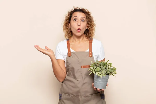 Ispanica Donna Mezza Età Guardando Sorpreso Scioccato Con Mascella Caduto — Foto Stock