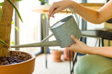 Evdeki genç ve güzel kadın.