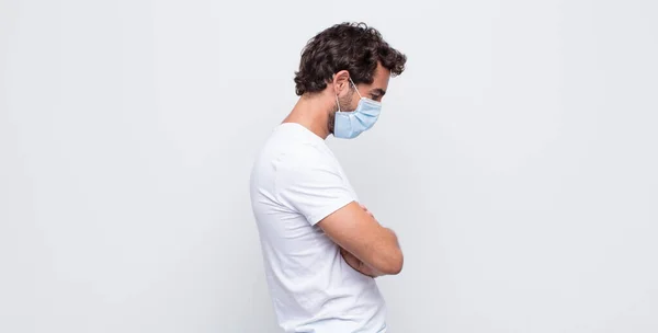 Young Man Protective Mask White Wall — Stock Photo, Image