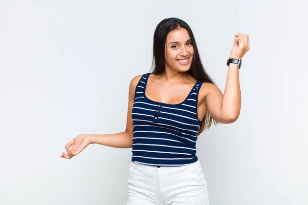 Young Woman Smiling Feeling Carefree Relaxed Happy Dancing Listening Music — Stock Photo, Image