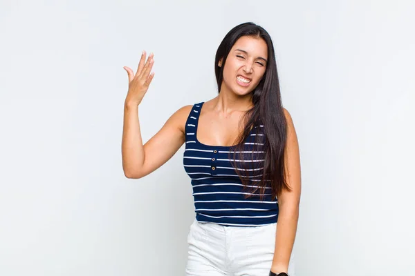 Young Woman Feeling Stressed Anxious Tired Frustrated Pulling Shirt Neck — Stock Photo, Image