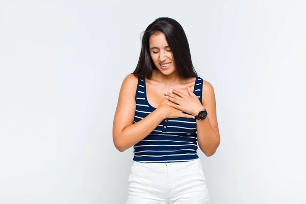 Young Woman Looking Sad Hurt Heartbroken Holding Both Hands Close — Stock Photo, Image