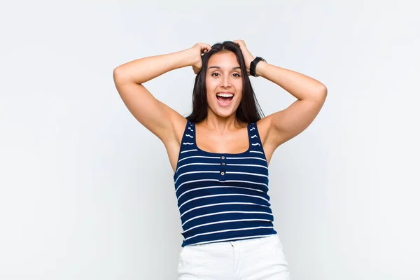 Young Woman Looking Happy Carefree Friendly Relaxed Enjoying Life Success — Stock Photo, Image