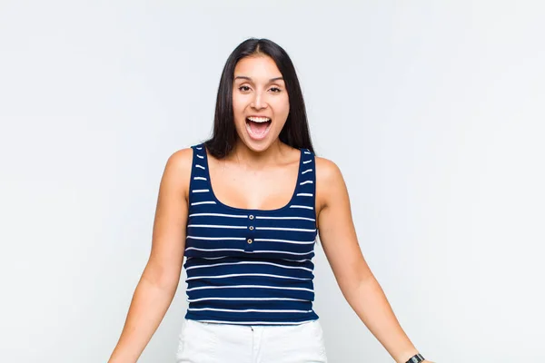 Young Woman Looking Happy Pleasantly Surprised Excited Fascinated Shocked Expression — Stock Photo, Image