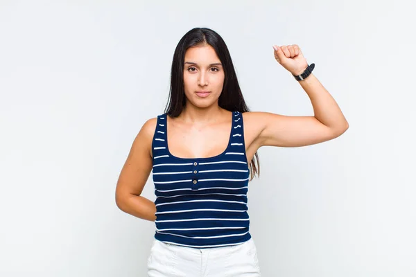 Young Woman Feeling Serious Strong Rebellious Raising Fist Protesting Fighting — Stock Photo, Image