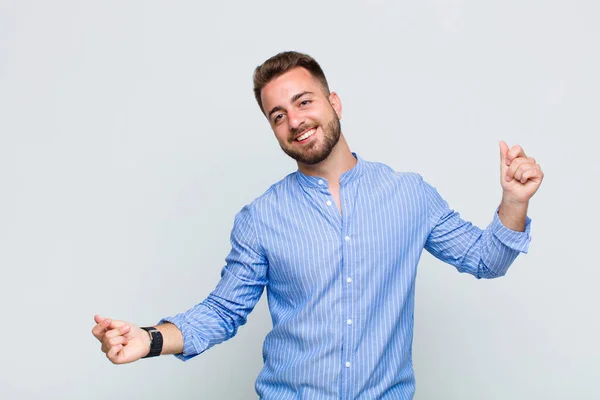 Young Man Smiling Feeling Carefree Relaxed Happy Dancing Listening Music — Stock Photo, Image