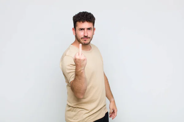 Young Man Feeling Angry Annoyed Rebellious Aggressive Flipping Middle Finger — Stock Photo, Image