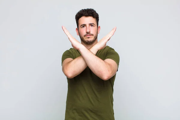 Young Man Looking Annoyed Sick Your Attitude Saying Enough Hands — Stock Photo, Image
