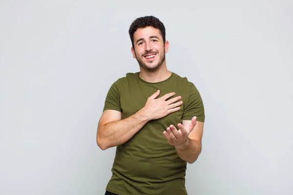 Young Man Feeling Happy Love Smiling One Hand Next Heart — Stock Photo, Image