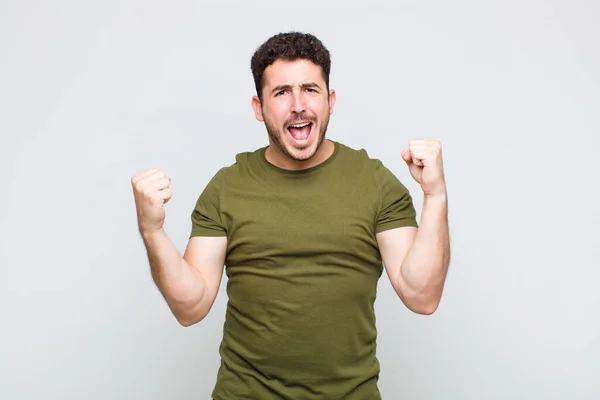 Young Man Feeling Happy Positive Successful Celebrating Victory Achievements Good — Stock Photo, Image