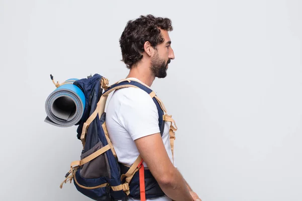 Jovem Visão Perfil Olhando Para Copiar Espaço Frente Pensando Imaginando — Fotografia de Stock