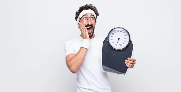 Young Man Feeling Happy Excited Surprised Looking Side Both Hands — Stock Photo, Image