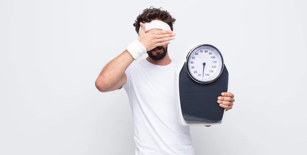 Young Man Covering Face Both Hands Saying Camera Refusing Pictures — Stock Photo, Image