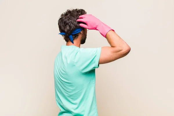 Young Man Thinking Doubting Scratching Head Feeling Puzzled Confused Back — Stock Photo, Image