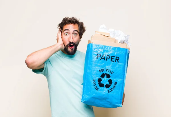 Young Man Looking Excited Surprised Open Mouthed Both Hands Head — Stock Photo, Image