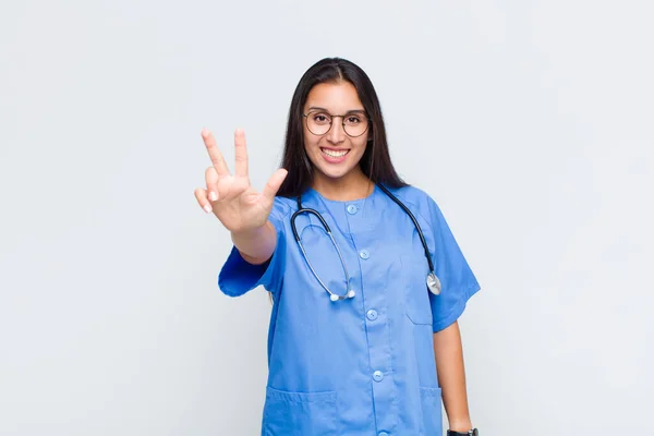 Pretty Woman Smiling Looking Friendly Showing Number Two Second Hand — Stock Photo, Image