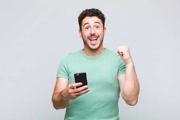 Young Man Feeling Shocked Excited Happy Laughing Celebrating Success Saying — Stock Photo, Image