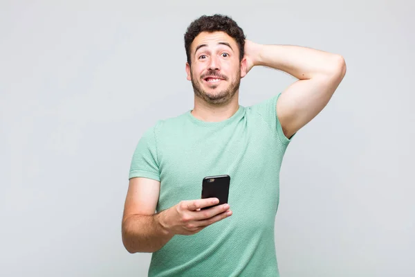 Young Man Feeling Stressed Worried Anxious Scared Hands Head Panicking — Stock Photo, Image