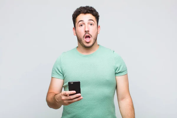 Young Man Looking Very Shocked Surprised Staring Open Mouth Saying — Stock Photo, Image