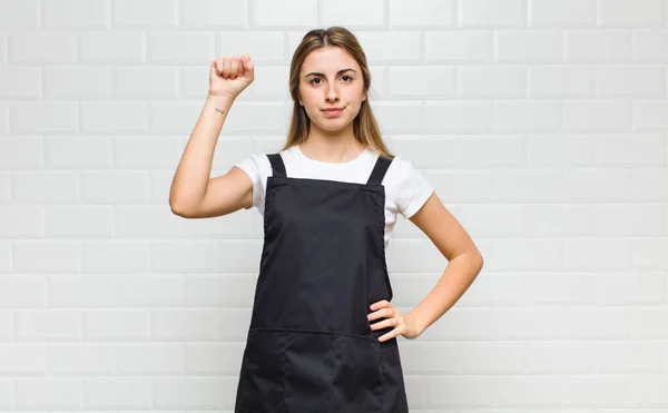 Blonde Woman Feeling Serious Strong Rebellious Raising Fist Protesting Fighting — Stock Photo, Image