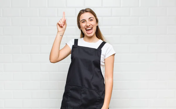 Blonde Woman Feeling Happy Excited Genius Realizing Idea Cheerfully Raising — Stock Photo, Image