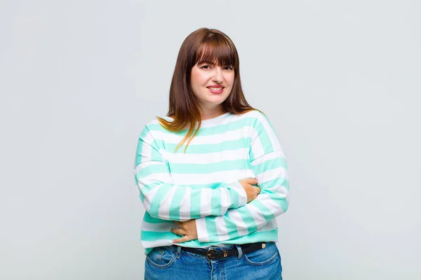 stock image overweight woman feeling anxious, ill, sick and unhappy, suffering a painful stomach ache or flu