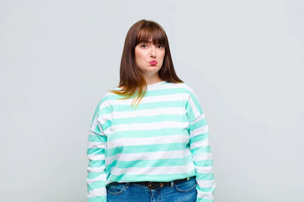 Overweight Woman Feeling Sad Whiney Unhappy Look Crying Negative Frustrated — Stock Photo, Image