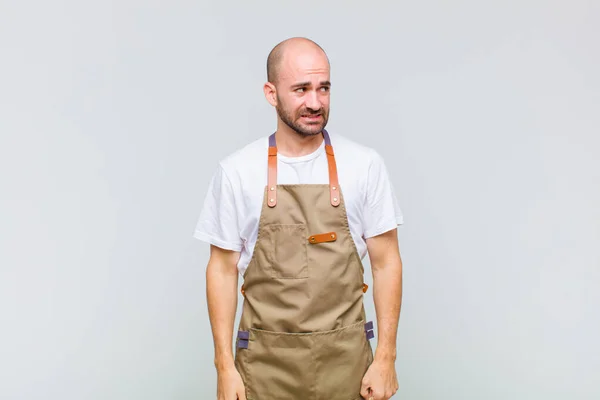 Bald Man Looking Worried Stressed Anxious Scared Panicking Clenching Teeth — Stock Photo, Image